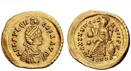 The Roman Empire 
 Aelia Pulcheria, sister of Theodosius II and daughter of Arcadius 
 Solidus, Constantinopolis 441–450, AV 4.44 g. Pearl-diademed,...