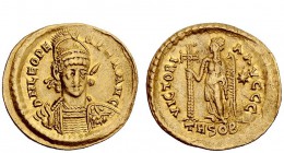 The Roman Empire 
 Leo I, 457-474 
 Solidus, Thessalonica 457–462, AV 4.43 g. Helmeted, pearl-diademed and cuirassed bust three-quarters facing, hol...