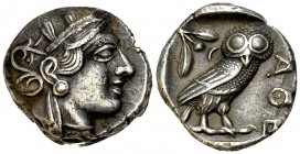 Athens AR Tetradrachm, c. 454-404 BC 

 Athens , Attica. AR Tetradrachm (23-25 mm, 16.77 g), c. 454-404 BC.
Obv. Head of Athena wearing crested hel...