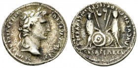 Augustus AR Denarius, c. 2-1 BC 

 Augustus (27 BC - 14 AD). AR Denarius (19 mm, 3.41 g), Rome, c. 2-1 BC.
Obv. CAESAR AVGVSTVS DIVI F PATER PATRIA...