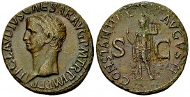Claudius AE As, Constantia reverse 

 Claudius (41-54 AD). AE As (28-29 mm, 10.25 g), Rome, 50-54 AD.
Obv. TI CLAVDIVS CAESAR AVG P M TR P IMP P P,...