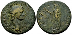Claudius imitative AE Sestertius 

 Claudius (41-54 AD). AE Sestertius (33-34 mm, 21.93 g). Uncertain eastern or Balkan mint.
Obv. TI CLAVDIVS CAES...