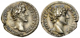Antoninus Pius with Marcus Aurelius AR Denarius, dynastic type 

 Antoninus Pius (138-161 AD) and Marcus Aurelius . AR Denarius (17-18 mm, 2.86 g). ...