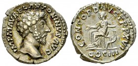Marcus Aurelius AR Denarius, Concordia reverse 

 Marcus Aurelius (161-180 AD). AR Denarius (18 mm, 3.43 g), Rome, 161-162 AD.
Obv. IMP M AVREL ANT...