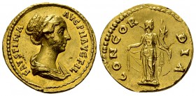 Faustina II Aureus, Concordia reverse 

Antoninus Pius (138-161 AD) for Faustina II . Aureus (20 mm, 7.19 g), Rome.
Obv. FAVSTINA AVG PII AVG FIL, ...
