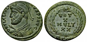 Iulianus II Apostata AE 20, vota reverse 

 Iulianus II Apostata (361-363 AD). AE 20 (3.62 g), Siscia.
Obv. D N FL CL IVLIANVS P F AVG, Helmeted an...