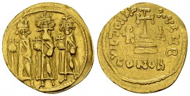 Heraclius AV Solidus, Constantinopolis 

 Heraclius (610-641 AD). AV Solidus (20 mm, 4.27 g), Constantinopolis, 637-638 AD.
Obv. Crowned and draped...