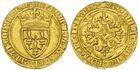 Charles VI., Ecu d'or à la couronne 

Royaume de France. Charles VI (1380-1422). Ecu d'or à la couronne (28 mm, 3.87 g), Poitiers, 1394.
Av. + KARO...