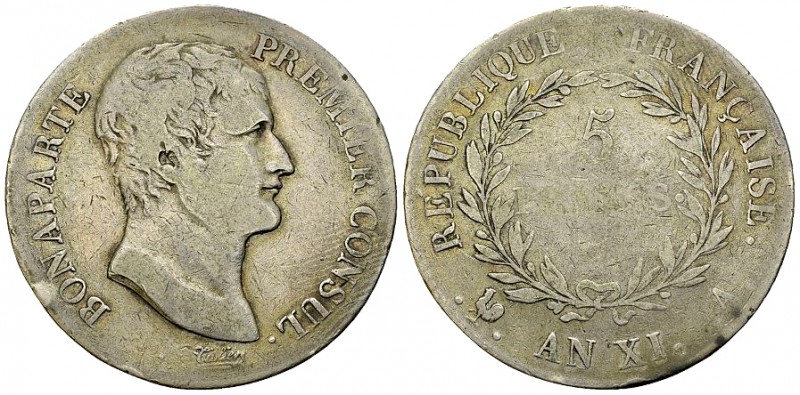 Napoléon I., AR 5 Francs AN XI A, Paris 

France. Napoléon I. , Premier Consul...