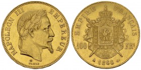 Napoléon III., AV 100 Francs 1866 A, Paris 

France, second Empire. Napoléon III. (1852-1870). AV 100 Francs 1866 A (35 mm, 32.26 g). Paris mint.
K...