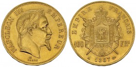 Napoléon III., AV 100 Francs 1867 A 

France, second Empire. Napoleon III (1852-1870). AV 100 Francs 1867 A (35 mm, 32.21 g), Paris.
KM 802.1; Gad....