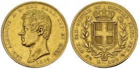 Carlo Alberto, AV 100 Lire 1835 P, Genova 

Sardegna, Italy. Carlo Alberto (1831-1849). AV 100 Lire 1835 P (34 mm, 32.20 g), Genova.
Pag. 140.

R...