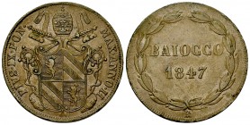 Pius IX., CU Baiocco 1847 R 

Stato Pontifico. Pius IX . (1846-1878). CU Baiocco 1847/II R (30 mm, 9.82 g). 
KM 1339.1. 

Splendido.
