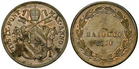 Pius IX., CU Baiocco 1850 R 

Stato Pontifico. Pius IX . (1846-1878). CU Baiocco 1850/V R (30 mm, 10.21 g). 
KM 1345. 

Splendido.