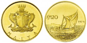 Malta AV 20 Pounds 1974 

 Malta, Republic. AV 20 Pounds 1974 (6.05 g).
KM 27.

Uncirculated.
