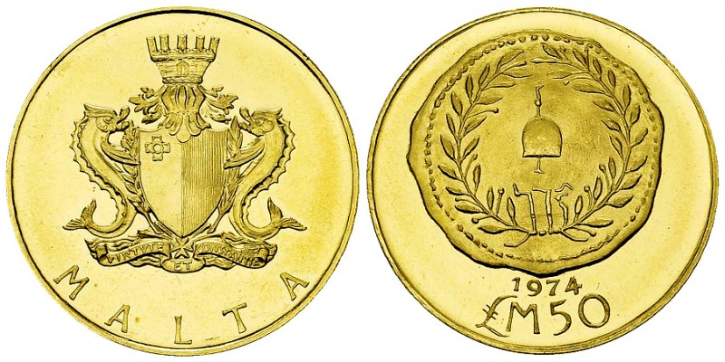 Malta AV 50 Pounds 1974 

 Malta, Republic. AV 50 Pounds 1974 (14.92 g).
KM 2...