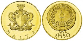 Malta AV 50 Pounds 1974 

 Malta, Republic. AV 50 Pounds 1974 (14.92 g).
KM 28.

Uncirculated.

The reverse shows the reverse of the "first Mal...