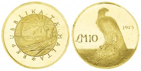 Malta AV 10 Pounds 1975 

 Malta, Republic. AV 10 Pounds 1975 (2.93 g).
KM 35.

Uncirculated.