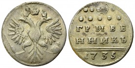 Anna AR 10 Kopeks 1735 

Russia. Anna (1730-1740). AR 10 Kopeks (Grivennik) 1735 (21 mm, 2.41 g).
Bitkin 195; KM 194.

Plugged and repaired. Fine...