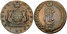 Russia-Siberia, Catherine II AE 10 Kopeks 1775 

Siberia under Russia. Catherine II. (1762-1796). AE 10 Kopeks 1775 (48 mm, 72.54 g), reeded edge.
...