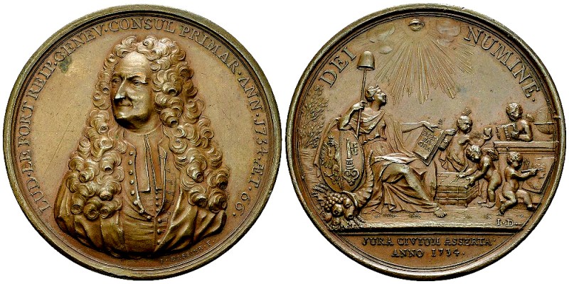 Genf, AE Medaille 1734, auf Louis Le Fort 

Schweiz. Genf, Stadt. AE Medaille ...