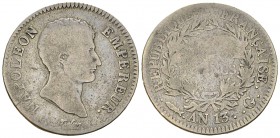 Genf, AR 2 Francs an 13 G 

 Genf . Französische Prägungen. AR 2 Francs AN 13 G (28 mm, 9.33 g).
 Av. Kopf von Napoléon nach rechts.
Rv. Wertangab...