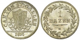 St. Gallen, BI Batzen 1814 

 St. Gallen, Kanton. BI Batzen 1814 (24 mm, 2.55 g).
HMZ 2-916i.

Minimales Zainende, sonst perfektes Prachtexemplar...