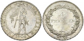 Helvetische Republik, AR Neutaler 1801 

 Helvetische Republik . AR Neutaler (4 Franken) 1801 (40 mm, 29.15). Laubrand.
Av. HELVETISCHE REPUBLIK, K...