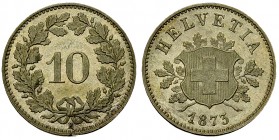Schweiz, BI 10 Rappen 1873, FDC 

 Schweiz, Eidgenossenschaft. BI 10 Rappen 1873 (2.49 g). 
HMZ 2-1209d. 

FDC.