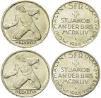 Schweiz, Lot von 2 AR 5 Franken 1944, St. Jakob 

 Schweiz, Eidgenossenschaft. Lot von zwei (2) AR 5 Franken 1941. Bundesfeier.
HMZ 2-1223f.

Vor...