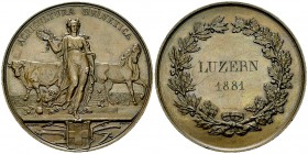 Schweiz, AE Prämienmedaille 1881 

 Schweiz, Eidgenossenschaft. AE Prämienmedaille AGRICULTURA HELVETICA 1881 (50 mm, 65.44 g), landwirtschaftliche ...