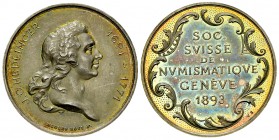 SSN AR Medaille 1893, auf Hedlinger 

Schweiz. Société Suisse de Numismatique. AR Medaille (27 mm, 10.15 g), Genève 1893. Von H. Bovy, auf J.C. Hedl...