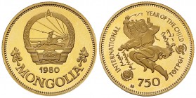 Mongolia AV 750 Tugrik 1980 

 Mongolia . AV 750 Tugrik 1980 (18.76 g). International year of the child.
KM 40.

Proof.