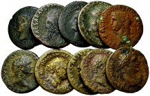 Lot of 10 Roman imperial middle bronzes 

Lot of 10 (ten) Roman imperial middle bronzes: Augustus (2), Drusus, Nero, Claudius, Titus (3), and Domiti...