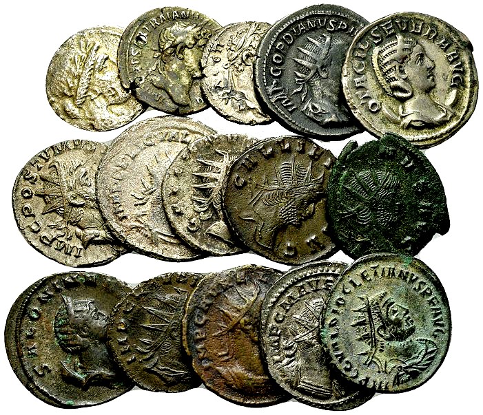 Lot of 15 Roman coins

Lot of 15 (fifteen) Roman coins, 8 AR and 7 AE: The Rom...