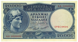 GRIECHENLAND, Bank of Greece, 20.000 Drachmai 29.12.1949. Specimen.
Nadellöcher, I-
Pick 183