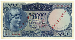 GRIECHENLAND, Bank of Greece, 20 Drachmai 15.8.1954. Specimen.
Rs.Klebereste, I-
Pick 187S