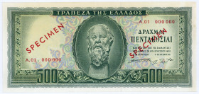 GRIECHENLAND, Bank of Greece, 500 Drachmai 8.8.1955. Specimen.
I-II
Pick 193S