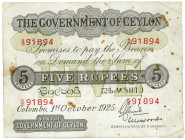 SRI LANKA / CEYLON, Government of Ceylon, 5 Rupees 1.10.1925. fleckig.
IV
Pick 11b