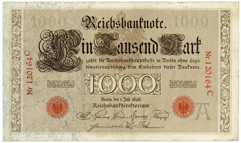 DEUTSCHES REICH BIS 1945, Reichsbanknoten und Reichskassenscheine, 1000 Mark 1.7...
