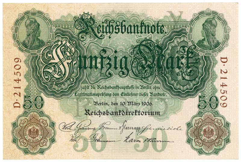 DEUTSCHES REICH BIS 1945, Reichsbanknoten und Reichskassenscheine, 50 Mark 10.3....