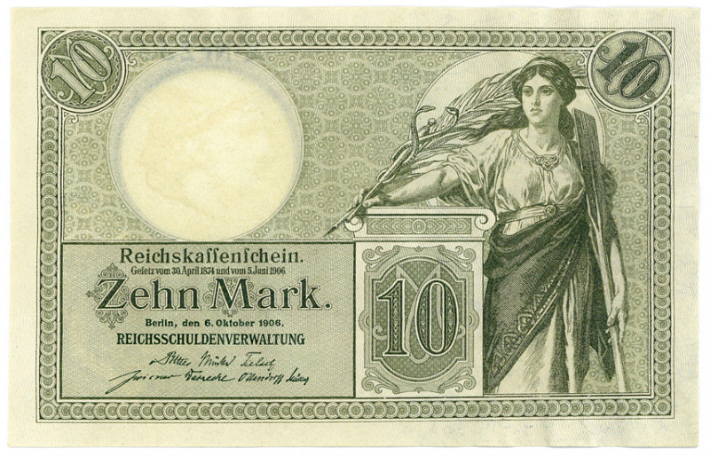 DEUTSCHES REICH BIS 1945, Reichsbanknoten und Reichskassenscheine, 10 Mark 6.10....