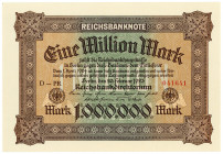 DEUTSCHES REICH BIS 1945, Geldscheine der Inflation, 1919-1924, 1 Million Mark 20.02.1923, Wz.Wellen, FZ braun: PR.
I
Ros.85c
