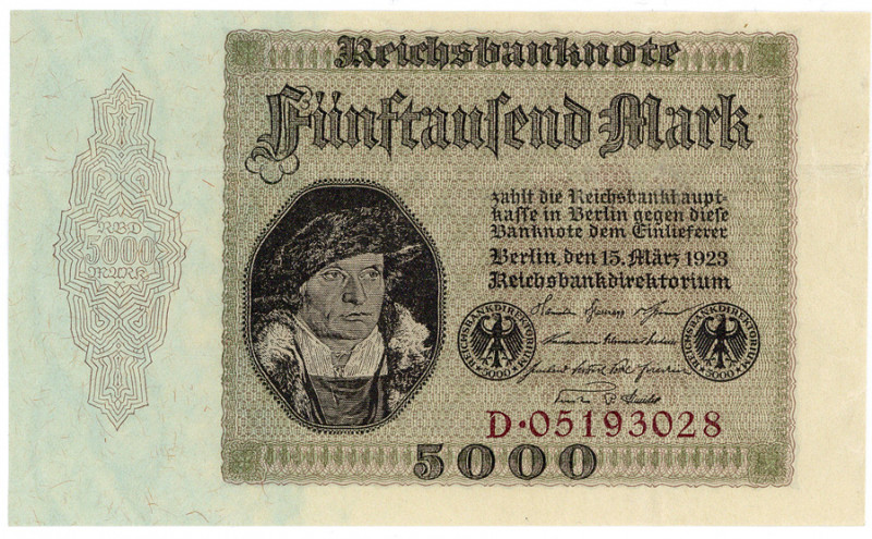 DEUTSCHES REICH BIS 1945, Geldscheine der Inflation, 1919-1924, 5000 Mark 15.3.1...