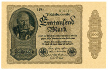 DEUTSCHES REICH BIS 1945, Geldscheine der Inflation, 1919-1924, 1 Milliarde Mark Überdruck nur auf Rückseite 1000 Mark, 15.12.1922, FZ.E.
I-II
Ros.1...