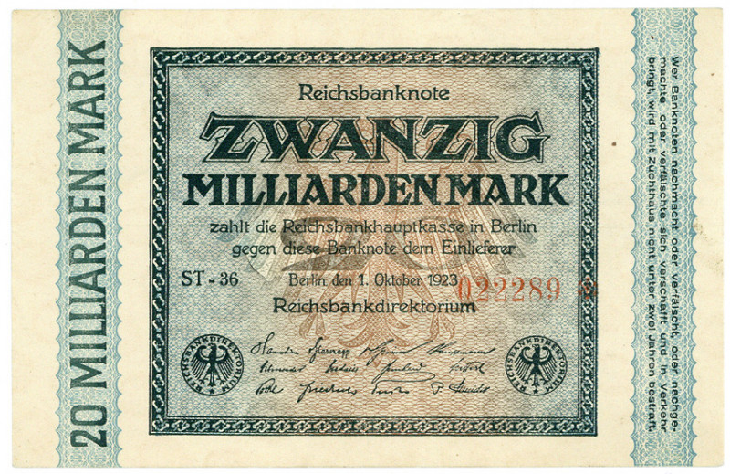 DEUTSCHES REICH BIS 1945, Geldscheine der Inflation, 1919-1924, 20 Milliarden Ma...
