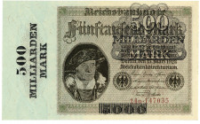 DEUTSCHES REICH BIS 1945, Geldscheine der Inflation, 1919-1924, 500 Milliarden Mark Überdruckprovisorium auf 5000 Mark 15.3.1923, FZ.G.
II
Ros.121b;...