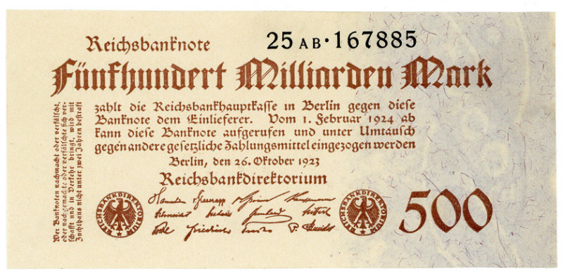 DEUTSCHES REICH BIS 1945, Geldscheine der Inflation, 1919-1924, 500 Milliarden M...