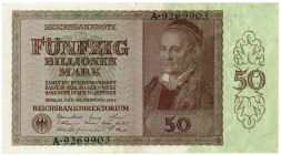 DEUTSCHES REICH BIS 1945, Geldscheine der Inflation, 1919-1924, 50 Billionen Mark 10.02.1924, Serie A.
II-
Ros.136