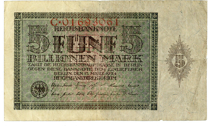 DEUTSCHES REICH BIS 1945, Geldscheine der Inflation, 1919-1924, 5 Billionen Mark...